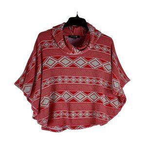 Forever 21 Poncho Top Cape Wrap Dark Orange Cowl Neck Geometric Tribal